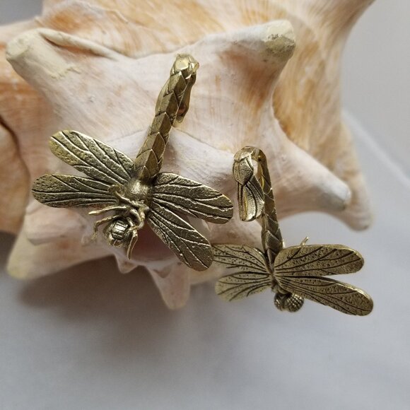 PAIR brass dragonfly ear weight piercing jewelry hangers 6G bug NWT - Picture 1 of 2